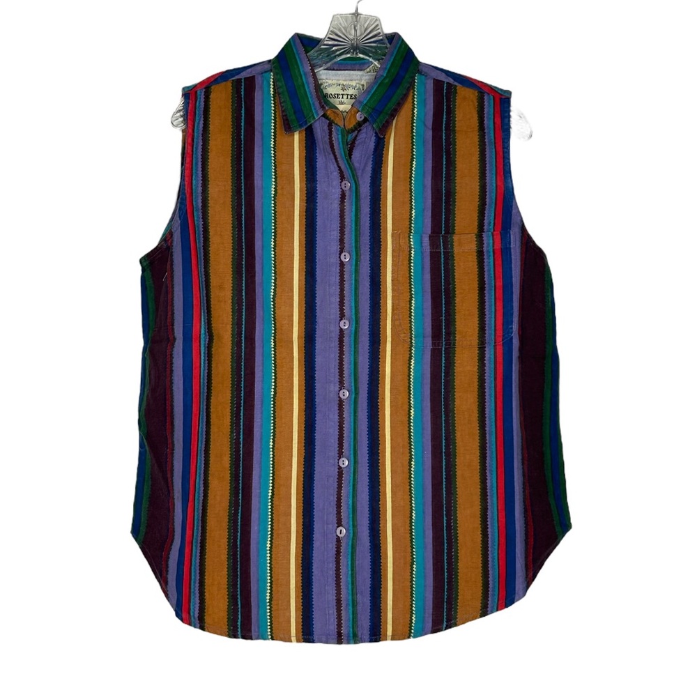 Vtg NWT Rosettes Striped Western Top / Sleeveless Button Down / Medium